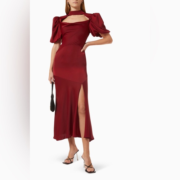 princess polly baby blue dress CUPSHE Women Satin Dress Backless One Shoulder Short Sleeves Midi High Low  Hem Cocktail Party Dress Burgundy Red with Zipper L